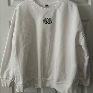 Old Navy White Sweatshirt with Blue Tennis Design